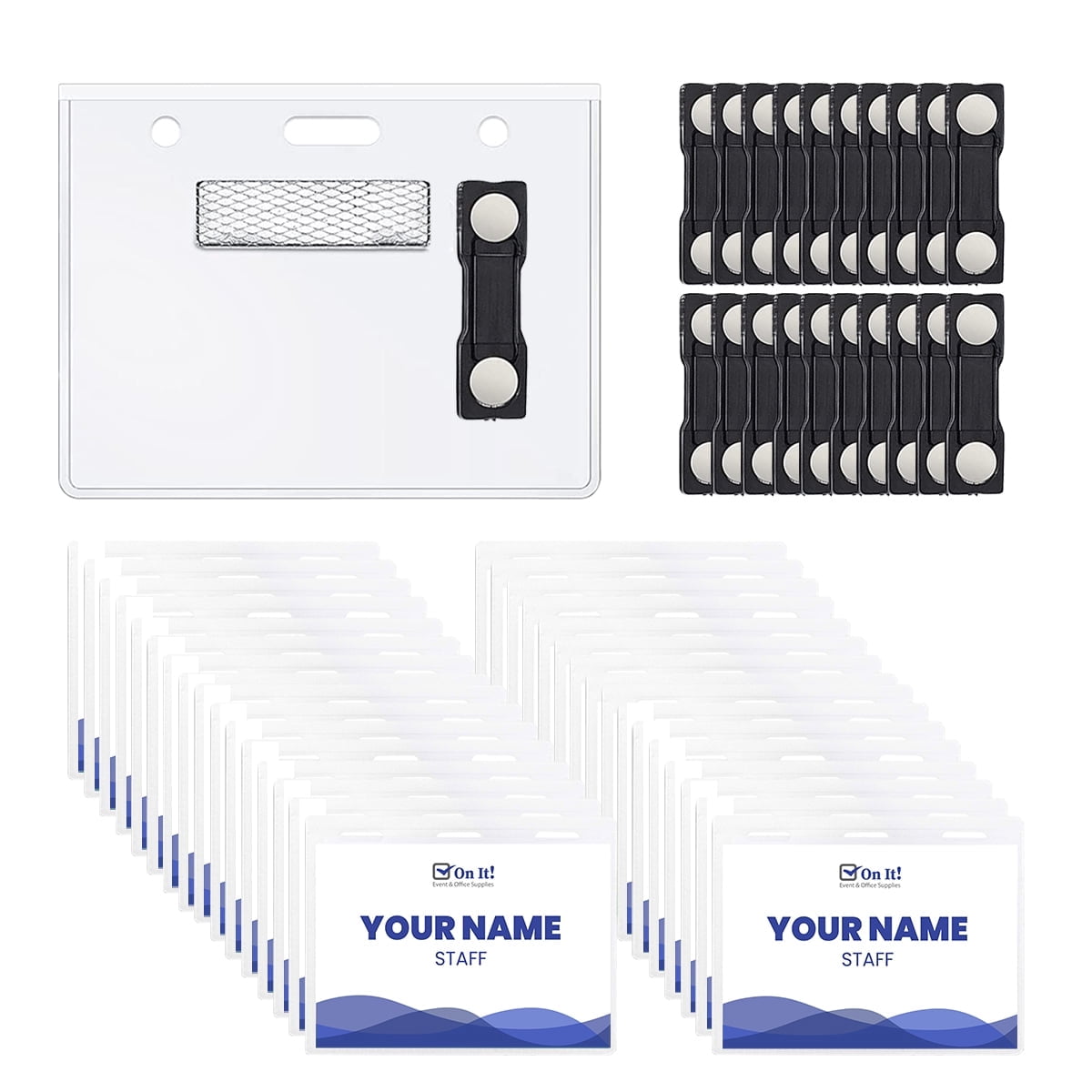On It! Event and Office Products Magnetic Name Badge Holders Top-Loading Clear Reusable 100 pack 4x3 in
