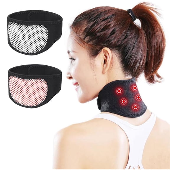 Magnetic Neck Brace, Soft Neck Brace with 5 Magnets Adjustable Self Heating Neck Support for Neck Pain Relief, 2 Pcs