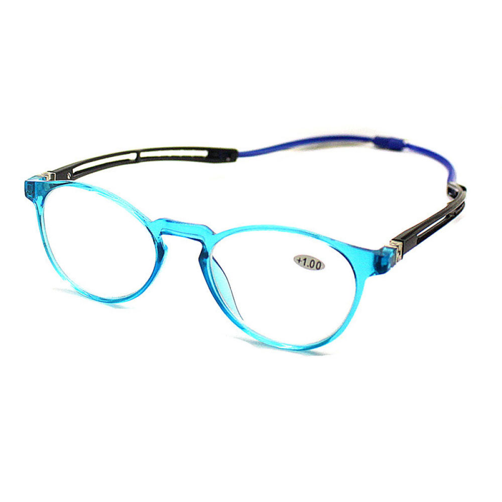 Neck Hanging Reading Glasses for Men and Women, Portable Adjustment Blue Readers