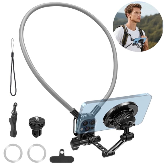 Magnetic Neck Mount, EEEkit Neck Cell Phone Holder for Vlog, Hands-Free Phone Neck Mount Compatible with iPhone and Android Series