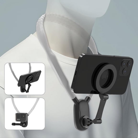 iPhone 16 15 14 13 Magnetic Neck Mount for Phones - Hands-Free POV/Vlog Holder, Chest Strap for, Android, Action Cameras, and Smartphone Accessories