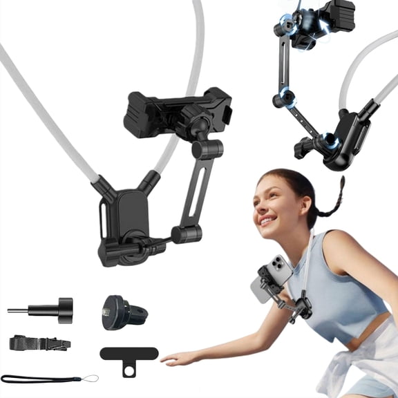 Magnetic Neck Phone Holder for Recording, Hands Free POV/Vlog Video Filming, POV Phone Holder, 4 in 1 Phone Chest Mount for Cooking, Riding, Indoor and Outdoor Use