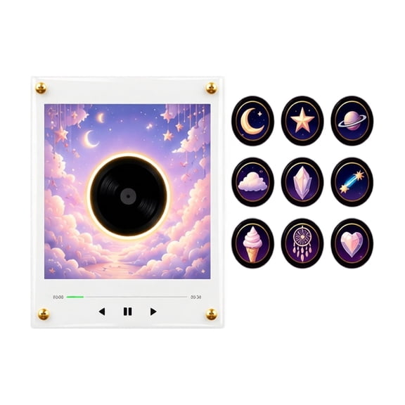Magnetic Nfc Bluetooth Speaker, Spinning Disc Night Light with Nine Decor Magnets, 5 by 4.5 Inch Music Frame for Bedroom, Christmas Gift Box Set