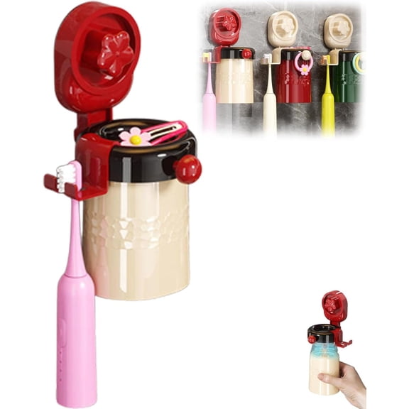 Magnetic No-Drill Toothbrush,Toothbrush Holders Wall Mounted,Suction Cup Hanging ToothbrushHolder Storage Rack,Shelf-Space-Saving,Dustproof Cover Toothbrush Holder Wall for Bathroom