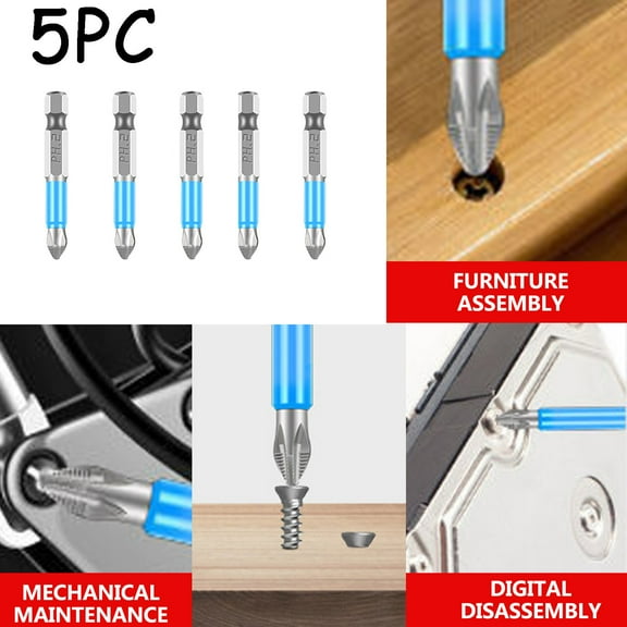 Magnetic Non-Slip Drill Bit | 5-Piece Screwdriver Bit Set | Alloy Steel Construction | Universal Fit for Damaged Screws | 50mm Size for Home & Automotive Repair