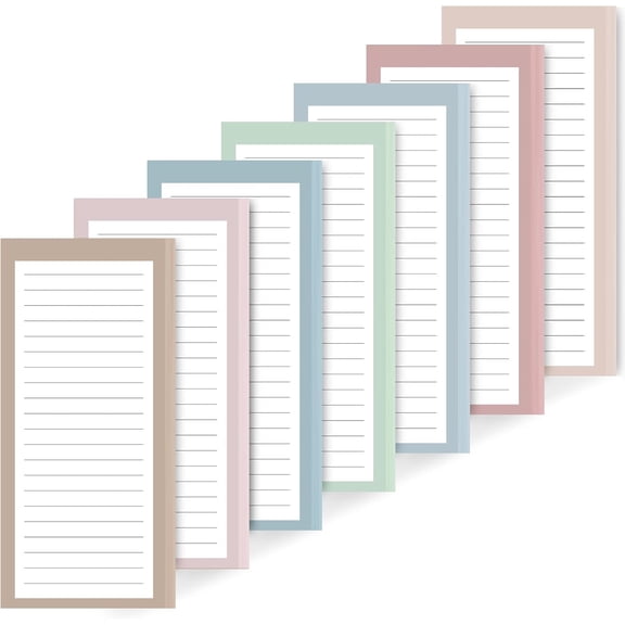 Magnetic Notepads 7 Pack 7.1x3.1 Inch Solid Color, Grocery List Magnet Pad for Fridge To-Do Memos with Full Magnet Back