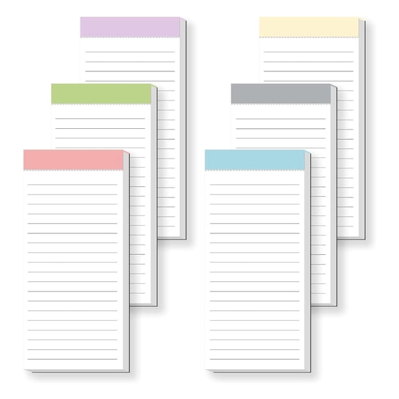 Magnetic Notepads for Fridge, 6 Pack Grocery List Memo Pads with Strong Magnet Backing, Lined Paper Refrigerator Notepad for Shopping Lists, To Do Reminders, Office Organization, White