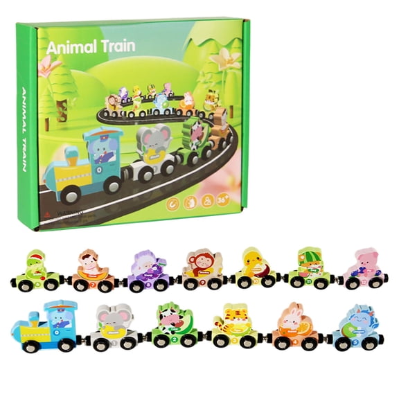 Magnetic Number Train and Track Building Blocks Set, Wooden Educational Toy with Animal Themes for Early Learning, STEM Development, Interactive Play and Creative Construction