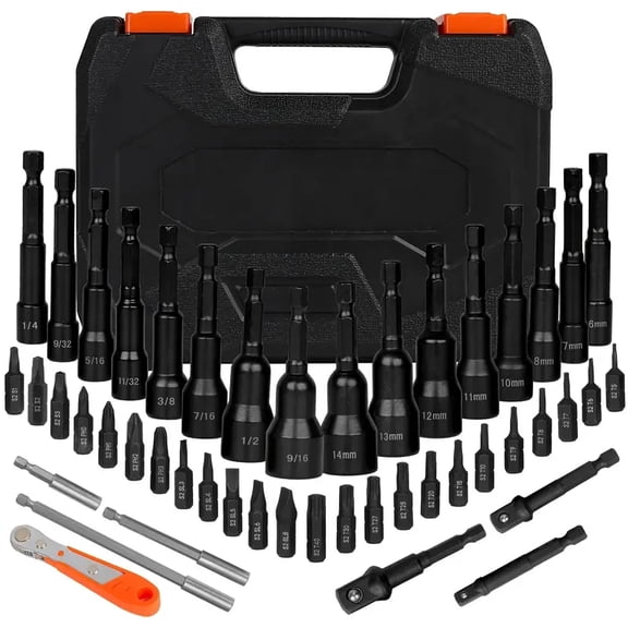 Magnetic Nut Driver Screwdriver Head Set, Strong Magnetic, 1/4 Inch Hexagonal Handle, 47 Pieces, SAE 1/4-9/16 Inch, Metric 6-14 mm