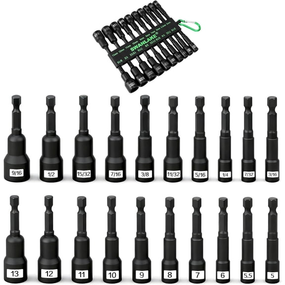 Magnetic Nut Driver Set, 20-Piece Metric & SAE 1/4" Hex Shank, Drill Socket Set, Impact Driver Bit Sets, Magnetic Bit Holder with Aluminum Alloy Snap Clip, 65mm Long Hex Bits, Quick Change Tool