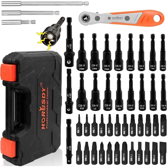 Magnetic Nut Driver Set | 47-Piece | Nut Driver Set for Impact Drill | SAE (1/4"
