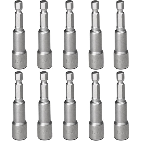 Magnetic Nut Setter Driver Drill Bit Set 1/4" Hex Shank to 1/4" Hex Socket Power Nut Driver Bits, 65mm Long, 10pcs