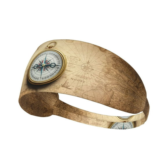 Magnetic Old Compass On World Map Headbands for Women/Men, Elastic Soft Sweat Band Sports Hair Bands for Women & Men's Hair, Moisture Wicking Workout Head bands for Running, Gym,Yoga