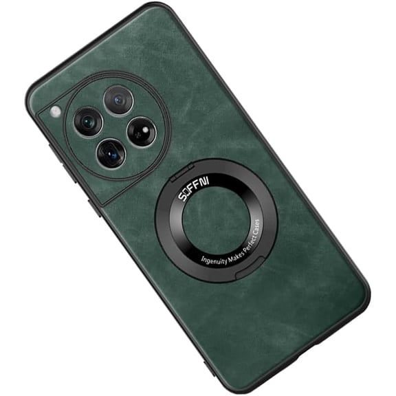 Magnetic for OnePlus 12 5G Case with Stand Compatible with MagSafe Authentic Sheep Bark Skin Ultra Thin 360° Rotation Bracket Anti-Scratch Mil-Grade Drop Protection Case, Green