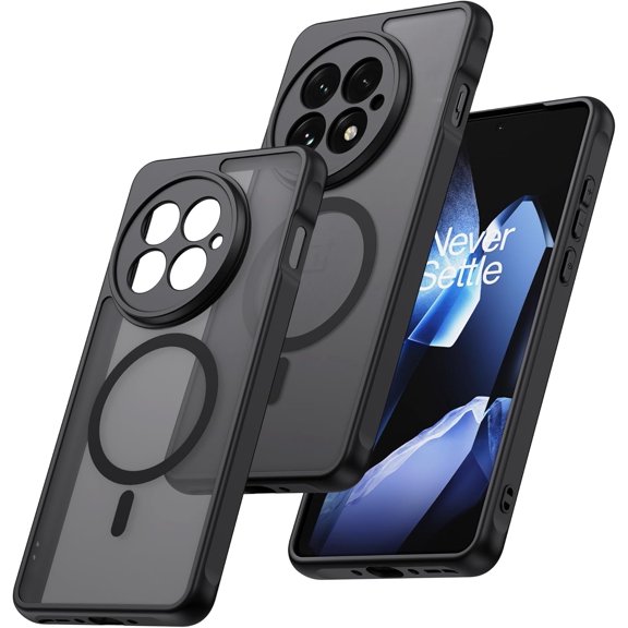 Magnetic for OnePlus 13 Case [Compatible with MagSafe] Translucent Matte Shockproof Phone Camera Cover, One Plus Slim Thin Yet Military Grade Drop Proof Silicone Bumper Case, Black