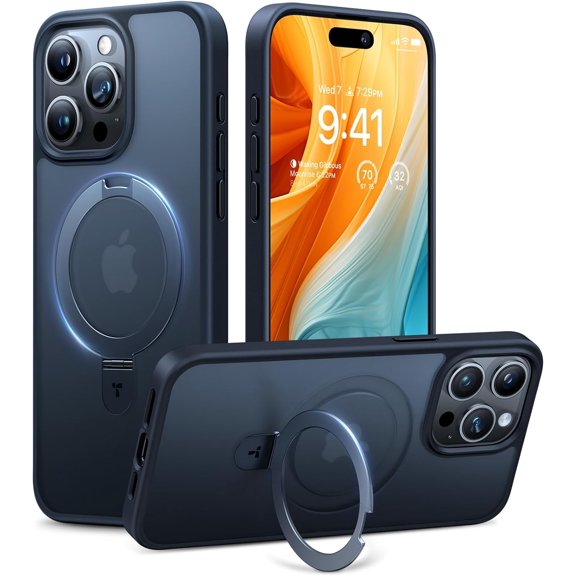 Magnetic Ostand for iPhone 15 Pro Max Case, Military Grade Drop Tested, Compatible with MagSafe, Built in Kickstand, Translucent Slim Back Soft Edge 6.7 inch 2023, Frost Black