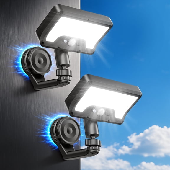 Magnetic Outdoor Solar Lights, 92 LED Solar Motion Lights 600LM, 360° Adjustable Magnetic Light, USB Charging, IP65 Waterproof for Yard Patio Garage (2 Pack)