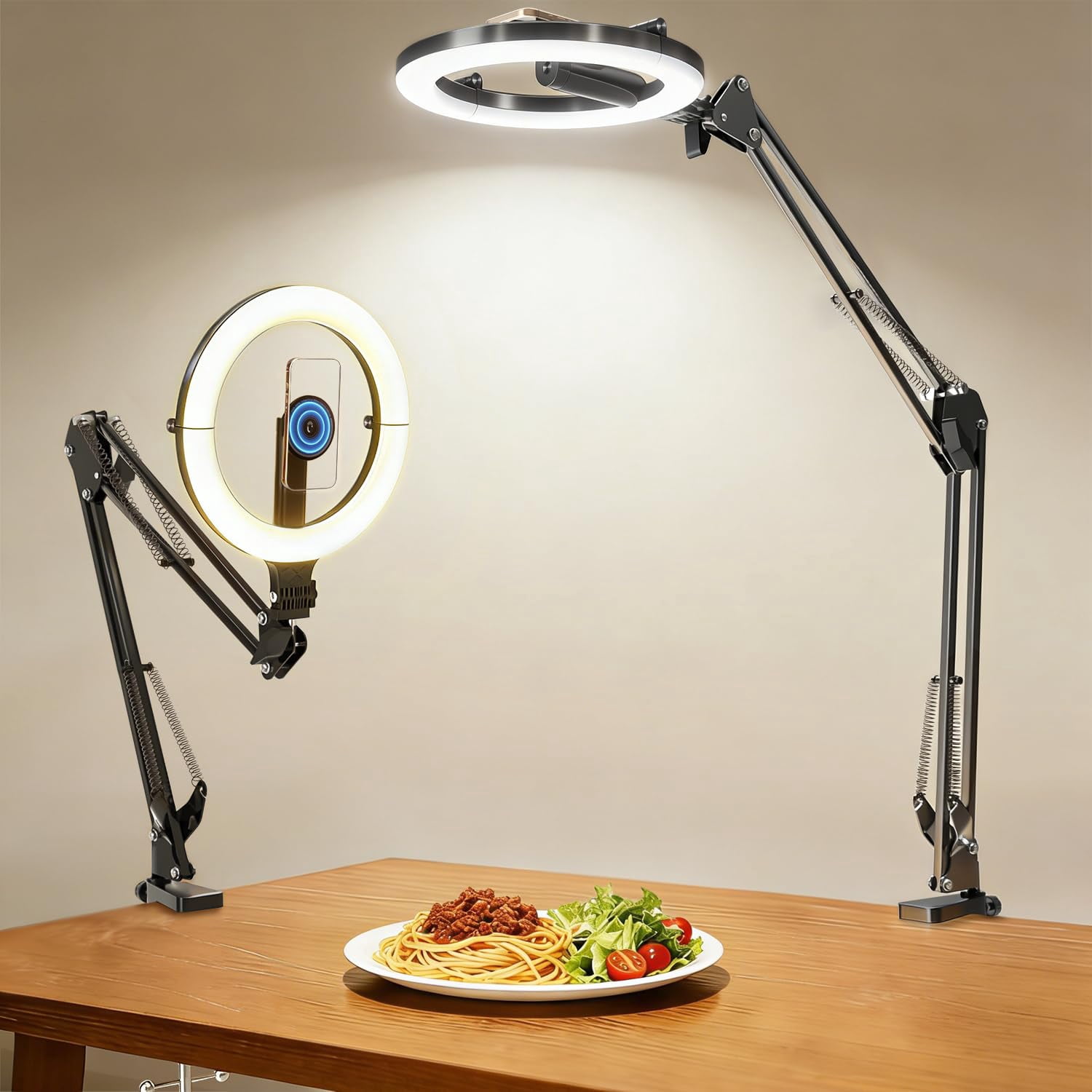 Magnetic Overhead Phone Mount With 10" Ring Light  5000mah Flexible Articulating Circle Lamp Table Tripod Stand For Video Recording Cooking Zoom Meeting Live Streaming