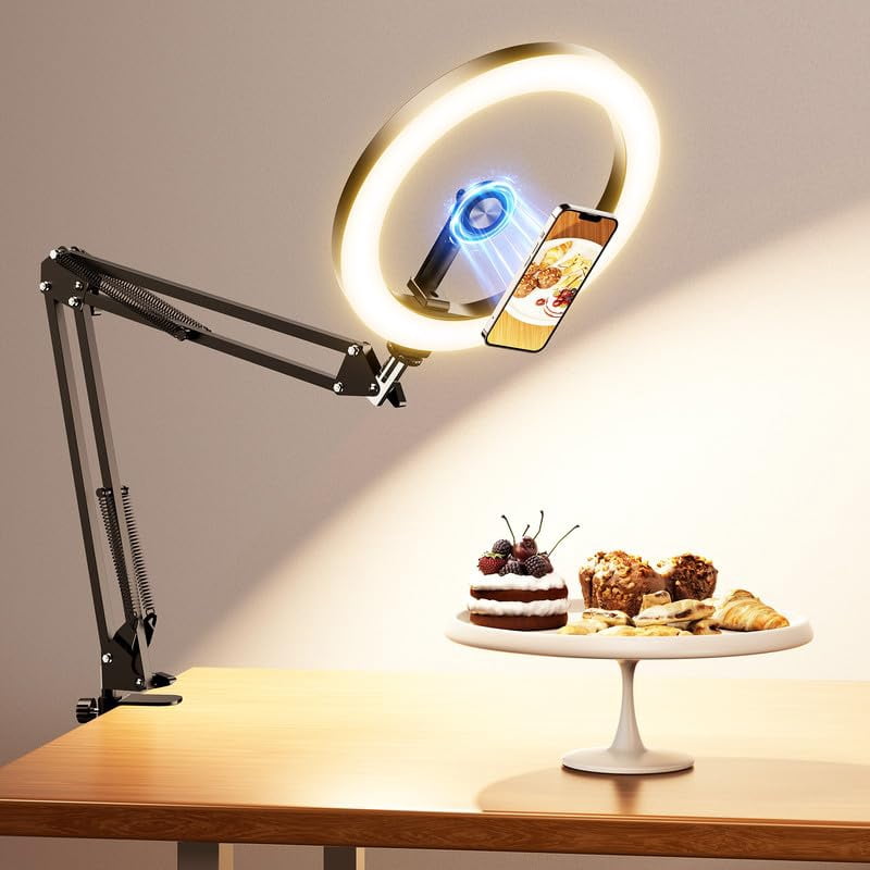 Magnetic Overhead Ring Light For Desk  10" Selfie With Stand Tripod Adjustable Phone Mount Magsafe-compatible Holder Recording Vlogging Crafts