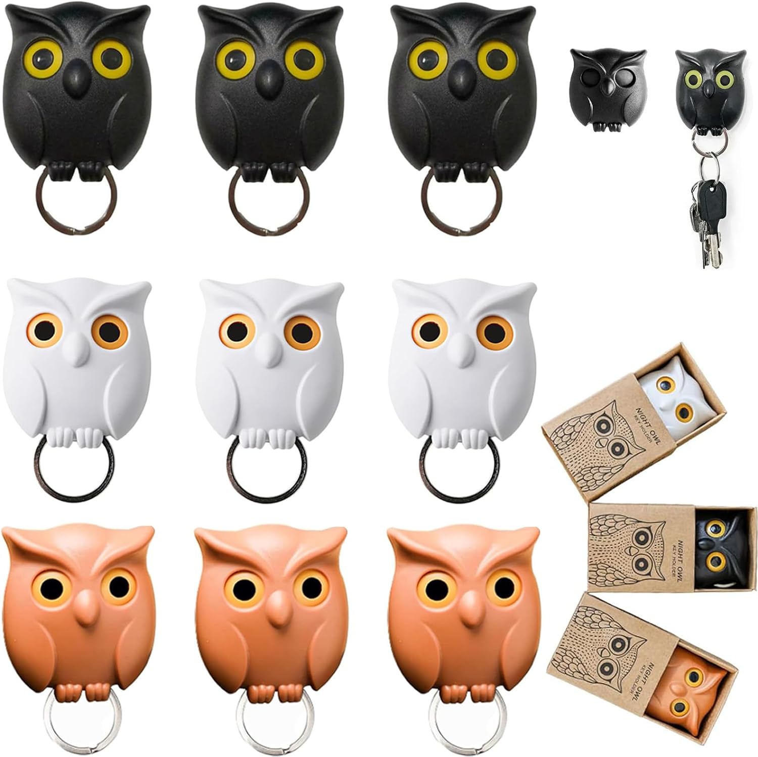 Owl Wall Key, Night Owl Key Holder, Creative Animal Design Key Hooks for Wall with Self