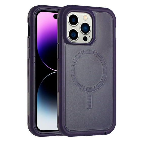 Magnetic PU Leather Case Compatible with Apple iPhone 15 Pro Max 6.7 inch, Compatible with All MagSafe Accessories, TPU Bumper Hard Cover Shockproof Protective for iPhone 15 Pro Max, Darkpurple