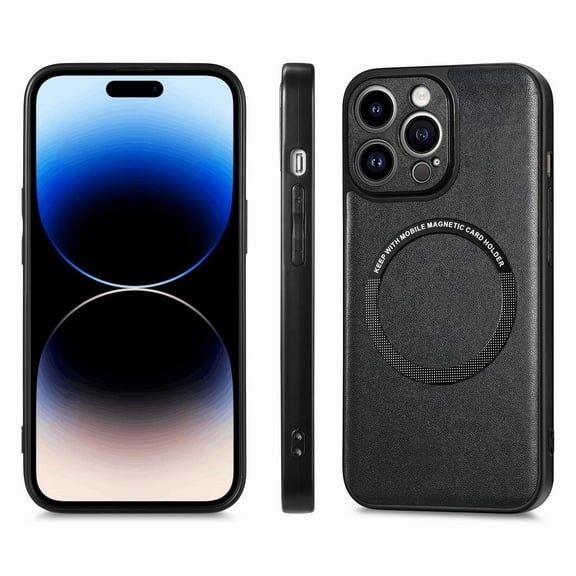 Magnetic PU Leather Case for iPhone 14 Pro (6.1 inch),Built in Magnets for MagSafe Charger,Shockproof Protection Lightweight Anti-Scratch Slim Fit Phone Case,Black