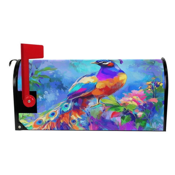 Magnetic PVC Mailbox Cover Colorful Peacock Among Flowers, 20.7" x 18" Standard, Waterproof UV Resistant