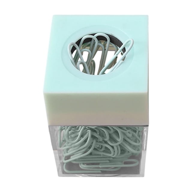 Paper Clip Holder Dispenser, Large Capacity Desk Organizer with Lid for Office, Classroom, or Home, Includes 18 Multicolored Paper Clips