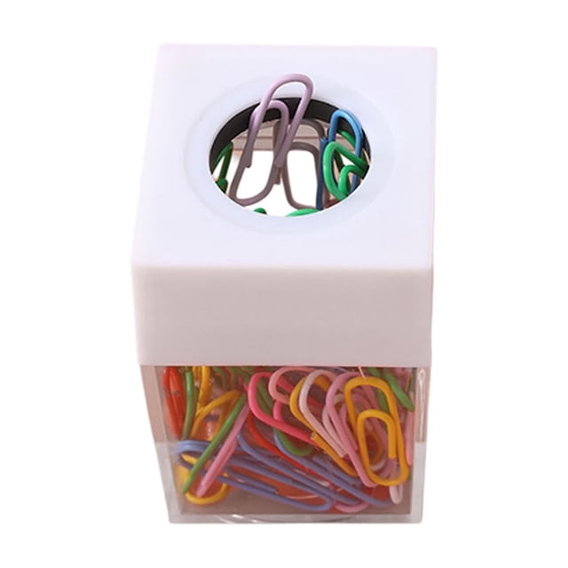 Paper Clip Holder Dispenser, Large Capacity Desk Organizer with Lid for Office, Classroom, or Home, Includes 18 Multicolored Paper Clips