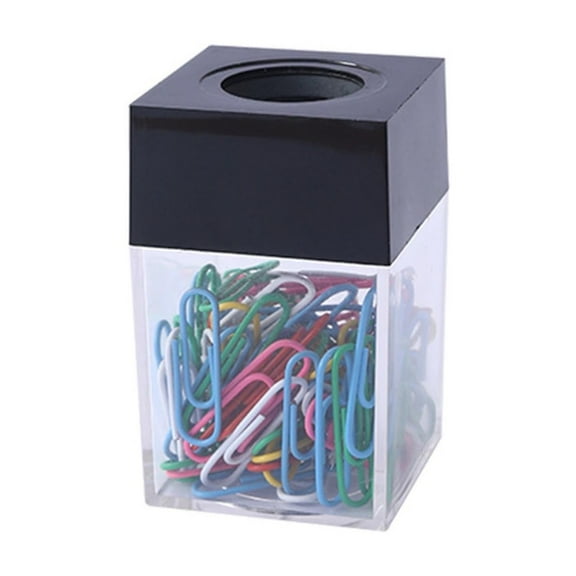 Paper Clip Holder Dispenser, Large Capacity Desk Organizer with Lid for Office, Classroom, or Home, Includes 18 Multicolored Paper Clips