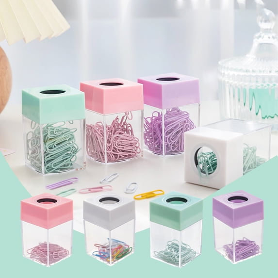Magnetic Paper Clip Holder Storage Box with Magnetic Lid, Cute Macaron Desk Organizer for Push Pins, Binder Clips & Staples (5 Pack)