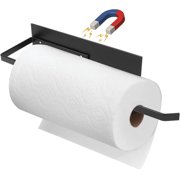Magnetic Paper Towel Holder for Fridge, Toilet Paper Roll Holder Magnet Towel Rack Wall Mount Fridge Organizer for Paper Towels Rolls Bathroom Pantry RV Kitchen Storage, Black