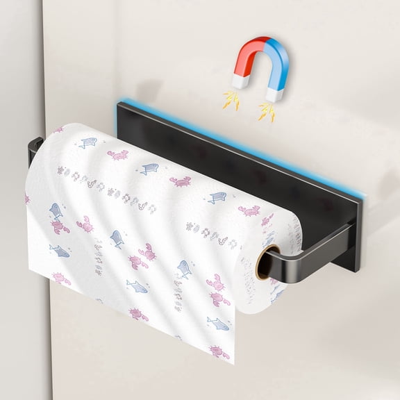 Magnetic Paper Towel Holder for Fridge, Wall-Mount Organizer for Bathroom, Kitchen, RV,Toilet & Pantry Tissue Dispenser - Black