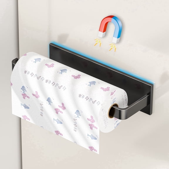 Magnetic Paper Towel Holder for Fridge, Wall-Mount Organizer for Bathroom, Kitchen, RV,Toilet & Pantry Tissue Dispenser - Black