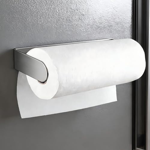Magnetic Paper Towel Holder for Refrigerator – Strong Magnet Kitchen Paper Towel Rack for Grill, RV & Pantry – Sleek Silver Design