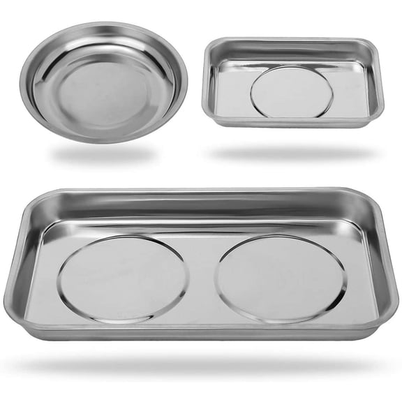 Magnetic Parts Tray 3 Pack, 6" Round Magnetic Parts Bowl, Stainless Steel,for Screw Socket Pin Tools Nuts Bolts Ferruginous Metal Accessories