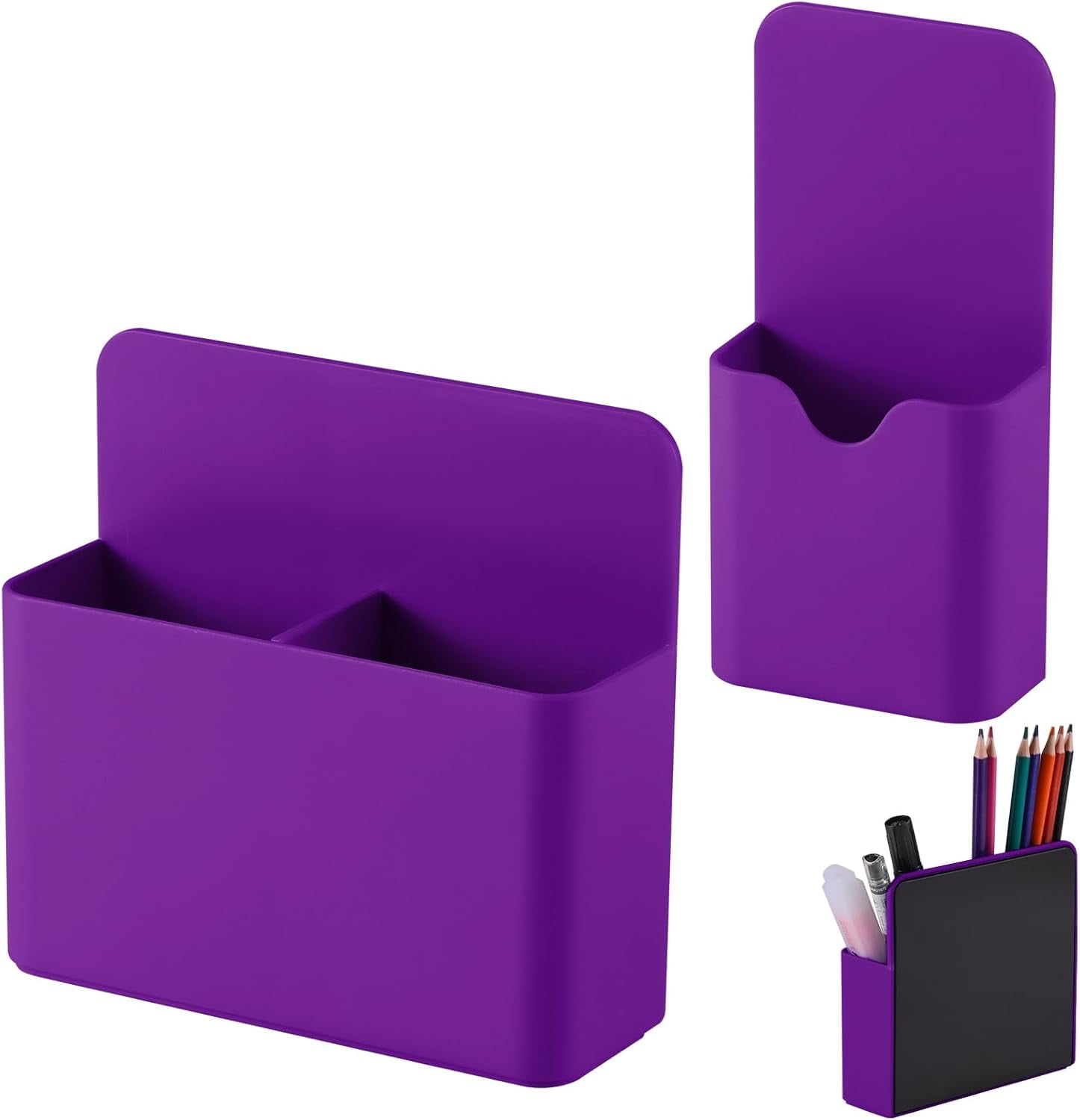 2 Pack Magnetic Dry Erase Marker Holder With Compartments – Black ABS Storage Organizer For Whiteboard Pens, Lightweight & Adjustable