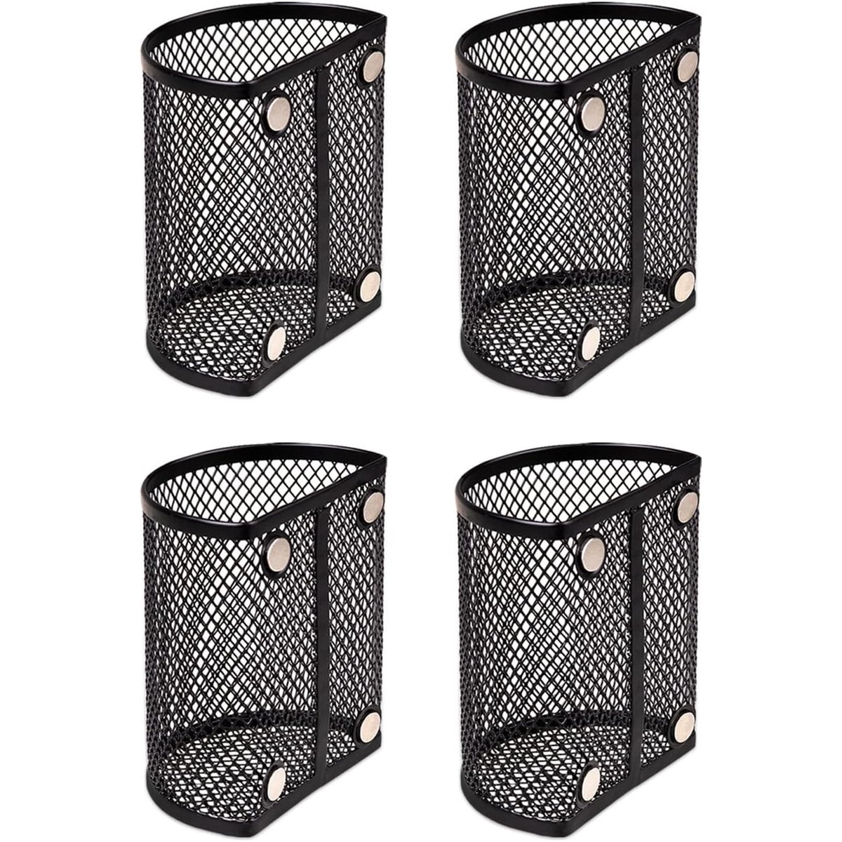 Magnetic Pen Holder 4-Pack, Mesh Pencil & Marker Organizer for Desk, Magnets for Locker, Refrigerator, Dry Erase Board, Whiteboard Storage Solution (Semi-Circular)