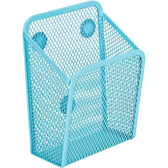 Magnetic Pen Holder - Single Magnetic Pencil Locker Holder Organizer, Blue Mesh Marker Holder Pen Basket for Whiteboard, Refrigerator and Locker