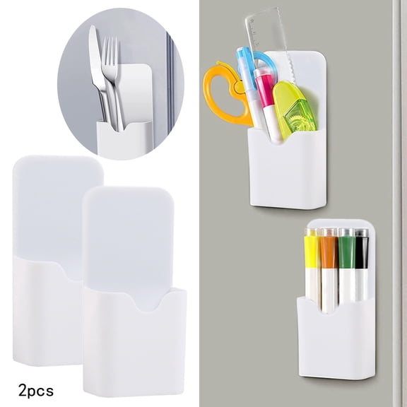 Magnetic Pen Holder, White, 2pcs, 1 Set