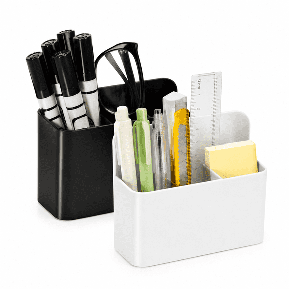 Magnetic Pen Holder for Whiteboard, 2 Pack Dry Erase Marker Organizer for Fridge and Locker, Magnetic Pen Cup for Office Classroom and Home, Black and White