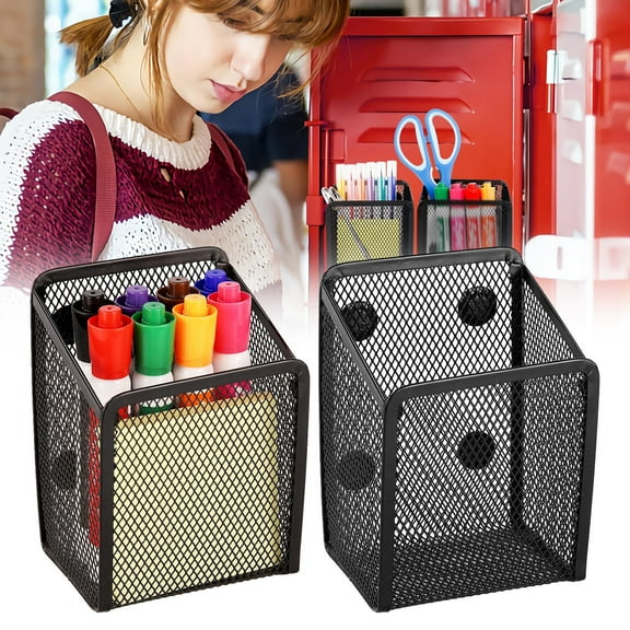 Magnetic Pencil Holder Mesh Marker Cup with Extra Strong Magnets for Whiteboard Refrigerator and Locker Desk Organization