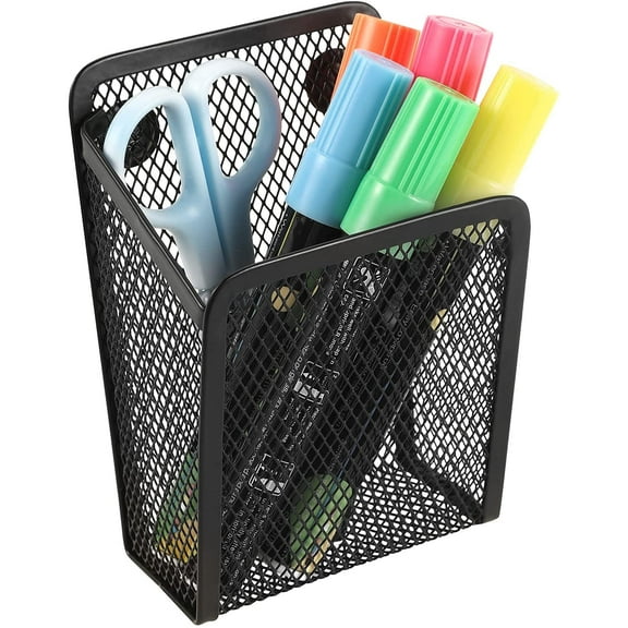 Magnetic Pencil Holder,Mesh Stainless Steel Pen Basket, Metal Writing Utensil Stora Orizer for Whiteboard,board,Kitchen, Locker, Home, or Office