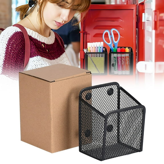 Magnetic Pencil Holder, Magnets Marker Holder, Mesh Storage Basket Organizer with Extra Strong Magnet, Mesh Pen Holder for Refrigerator, Whiteboard, Locker Accessories, Office Supplies, 3.93x3.54x4.9
