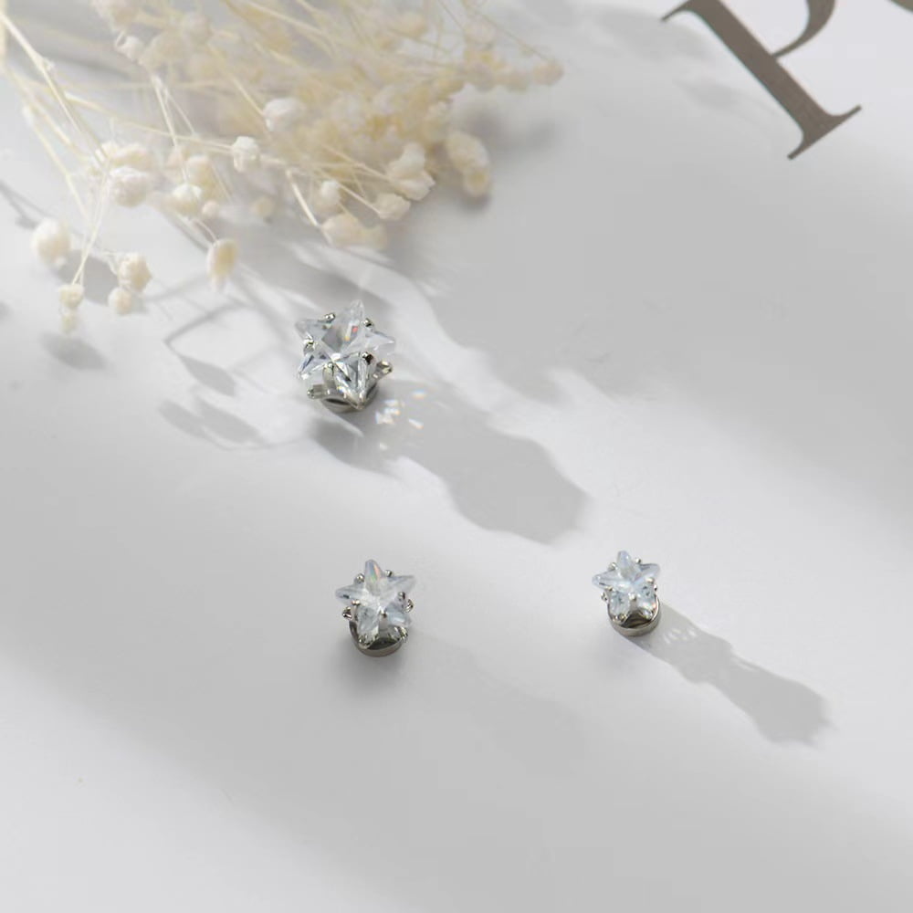 Pentagram Zirconia Stud Earrings, Metiz Lymphvity