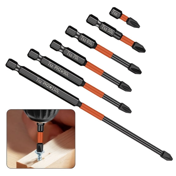 Magnetic Phillips #2 Screwdriver Bit Set, 6PCS S2 Steel Impact Driver Bits, Anti-Slip 1/4" Hex Shank Drill Bits for Woodworking, Furniture Assembly, Home Improvement & Construction