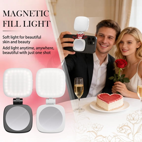 Magnetic Phone Beauty Selfie Light,360°LED Selfie Ring Fill Light with Mirror for Selfies/Photography/TikTok/Zoom Calls/Video Conference(Black）