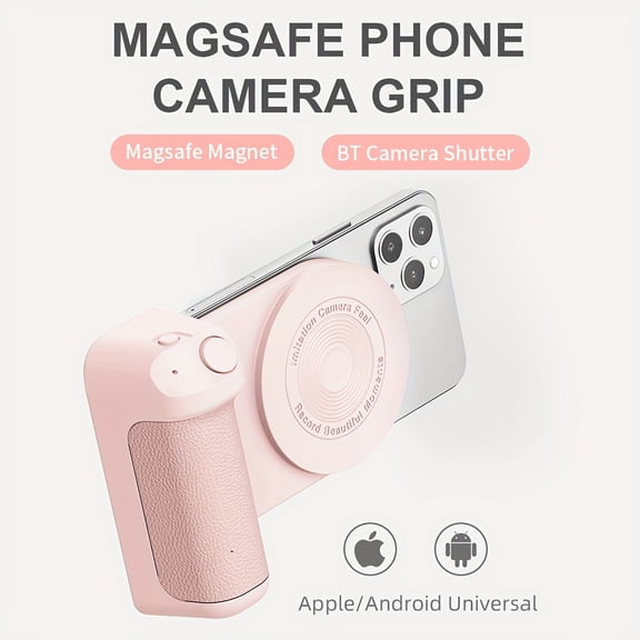 Magnetic Phone Camera Grip with Adjustable Fill Light and Mirror, Anti-Slip Camera Handle with Bluetooth Remote, Compatible with iPhone and Android Phones