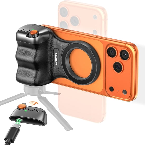 Magnetic Phone Camera Grip, Smartphone Holder Selfie Handle Snap with Wireless USB Remote Control & 1/4 Screw Mount, Camera Stabilizer for iPhone & Android Cellphone Selfie Vlog Video Live