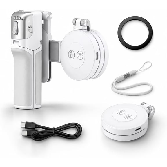 Magnetic Phone Camera Grip with Selfie Stick Tripod, 180-Degree Rotation, LED Fill Light for Photography and Live Streaming